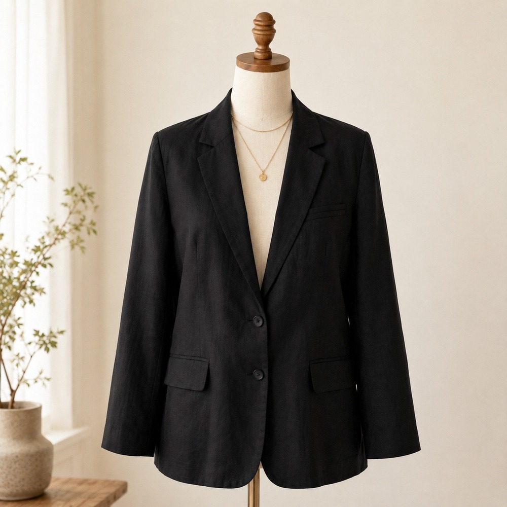 Everlane Black European Linen Oversized Blazer 14 Minimalist Career Workwear